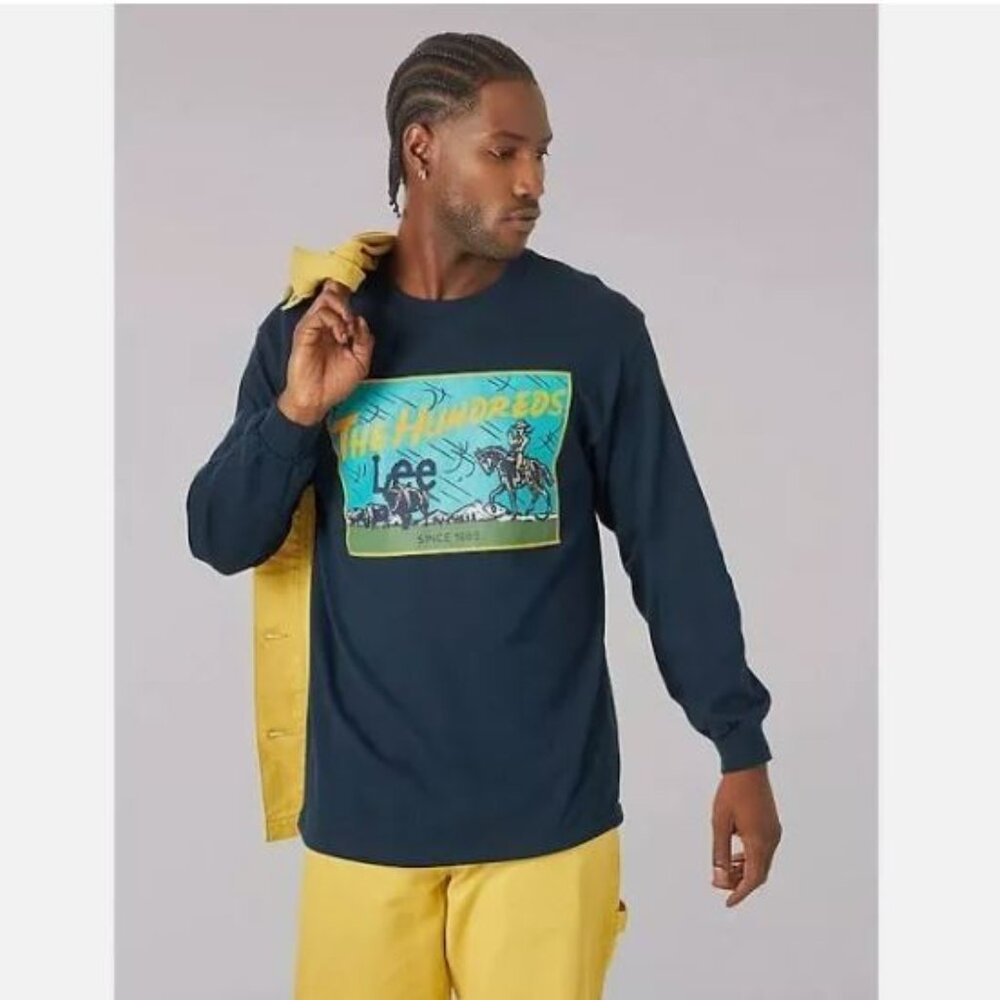Lee x The Hundreds 100% Cotton Long Sleeve T-Shirt Men's Size XL Dark Navy New